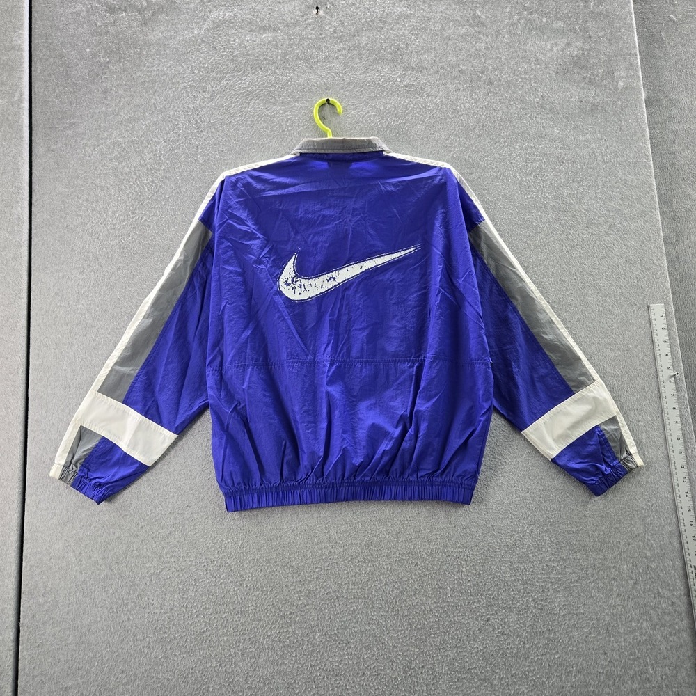 VINTAGE Nike Men Jacket M Blue Windbreaker Colorblock Big Swoosh Logo 90s READ